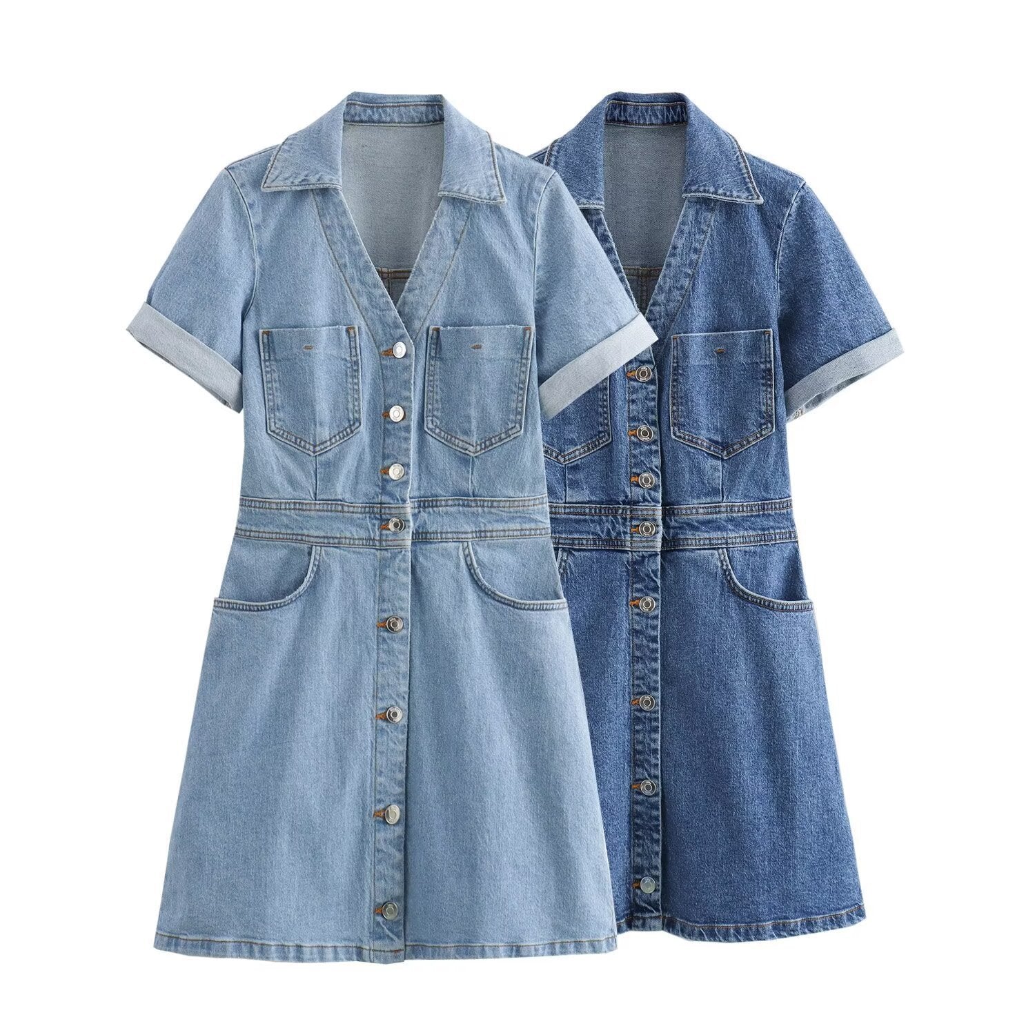 New Fashion Casual Breasted Mini Waist Denim Dress