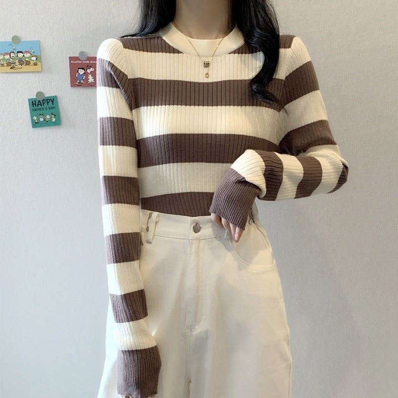 Striped Knitted Skinny Inner Match Women's Long Sleeve