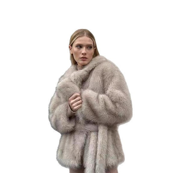 Polo Collar Plush Loose Environmental Protection Coat