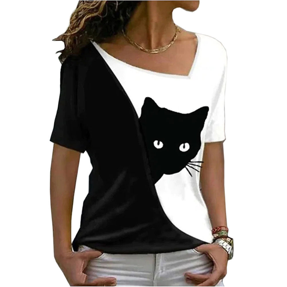 Women's Cat Printing Top Short Sleeve