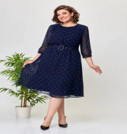 Women's 34 Sleeves Round Neck Dress