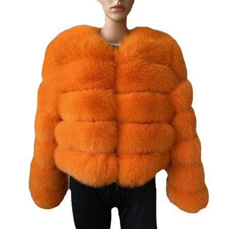 Coat Fox Fur Stitching Thickening Warm Long Sleeves Short