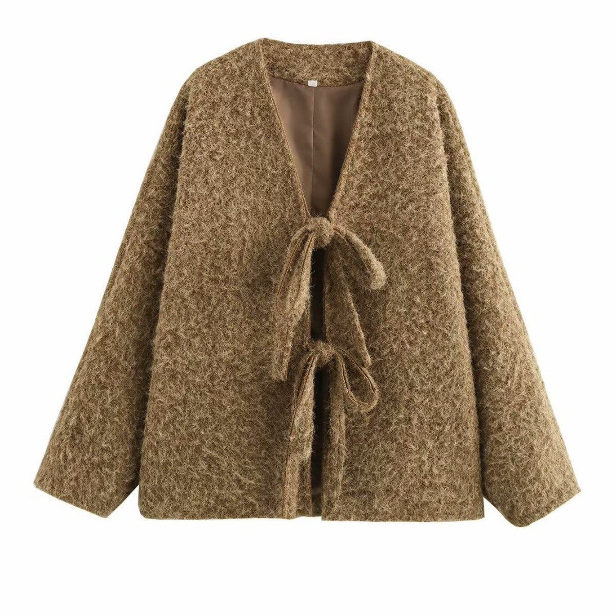 V-neck Cardigan Fashion Casual Lace Up Woolen Coat Short Coat