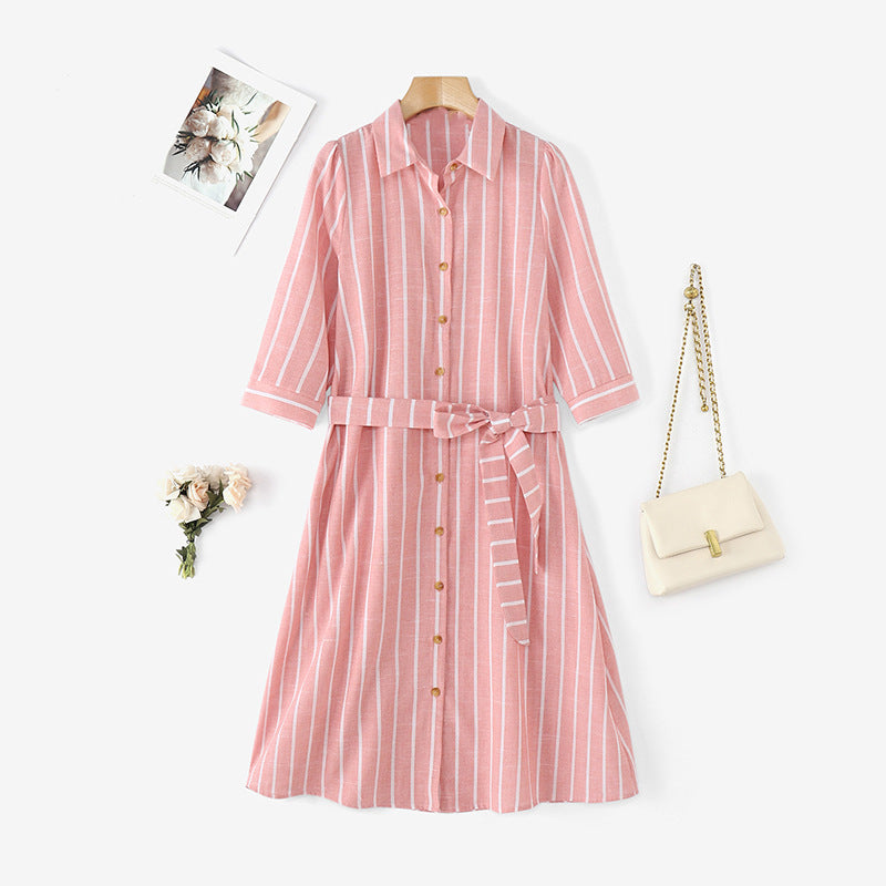 Women's Summer Plus Size Women's Clothes Cotton Polyester Blended Striped Dress