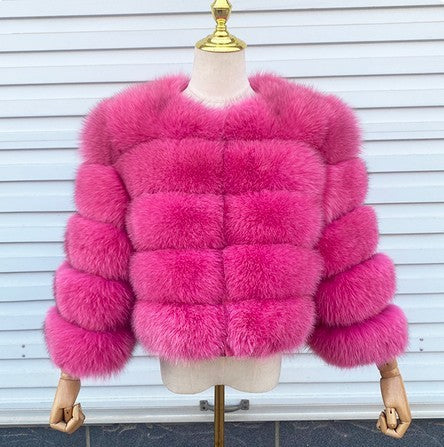 Coat Fox Fur Stitching Thickening Warm Long Sleeves Short