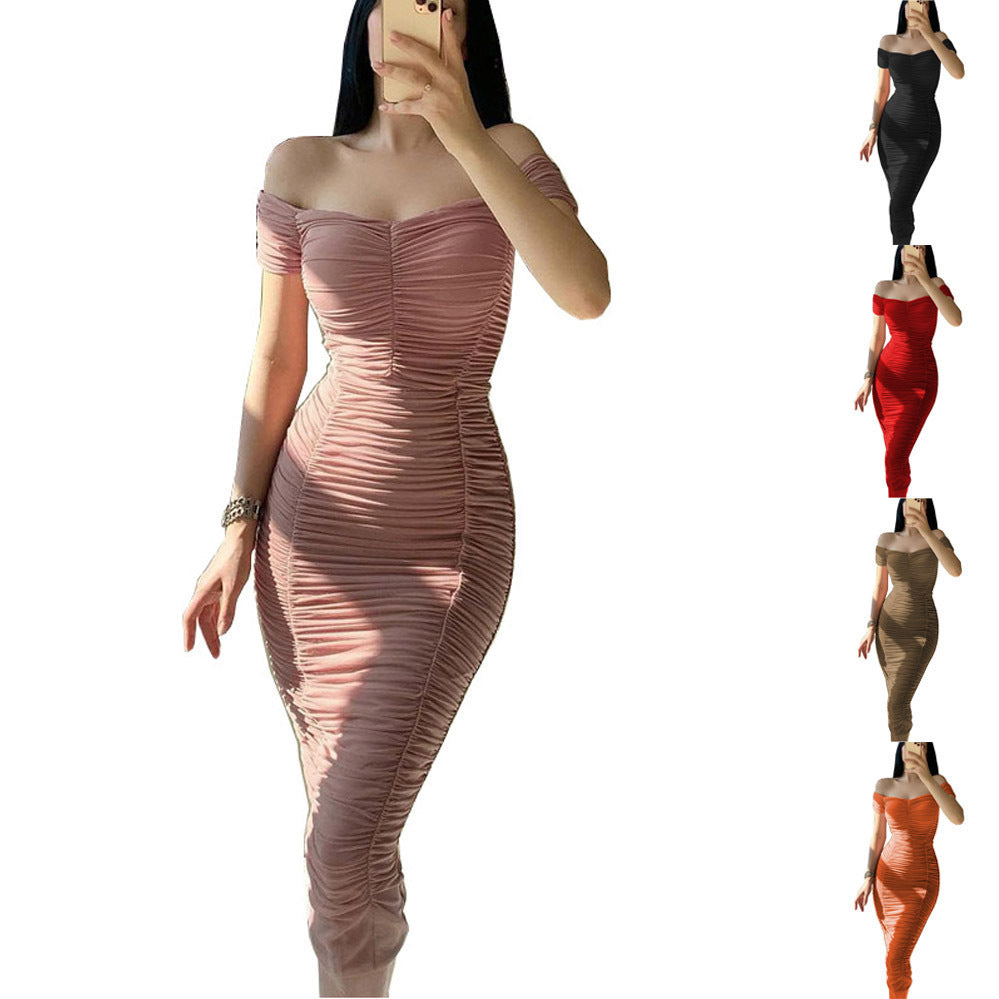 Summer Women's Off-shoulder Pleated Dress