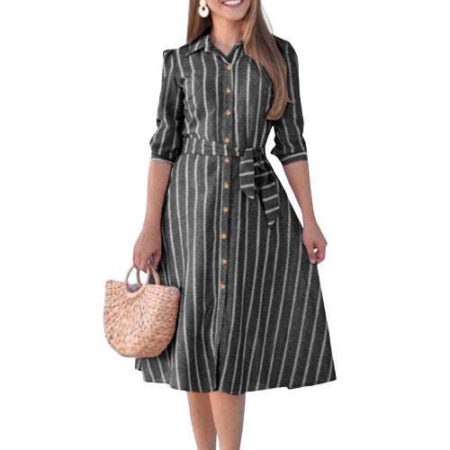 Women's Summer Plus Size Women's Clothes Cotton Polyester Blended Striped Dress