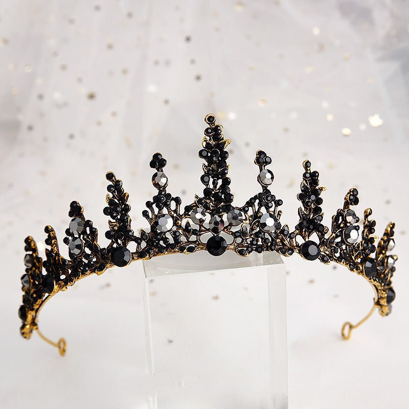 Black luxury crown bridal headdress wedding dress
