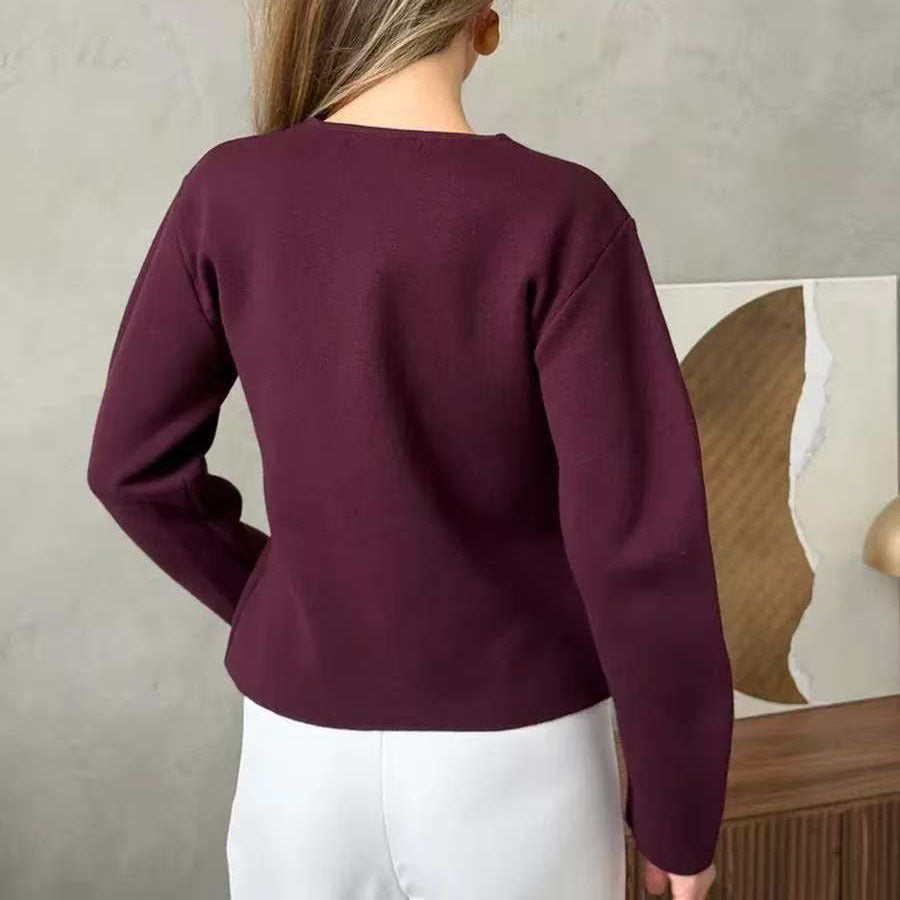 High-end Short Knitted Cardigan Slim Slimming Metal Buckle Sweater For Women