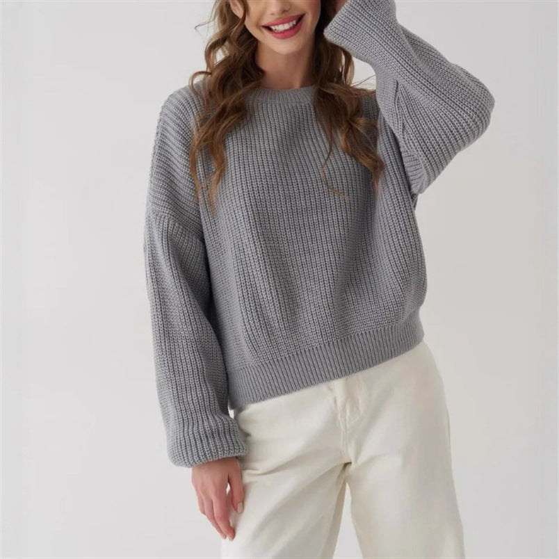 Women's Solid-color Crew-neck Loose-fitting Pullover Sweater
