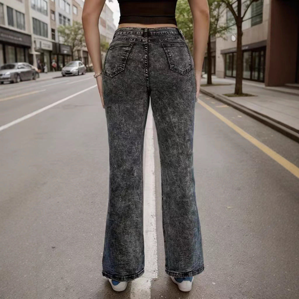 Retro Mid-waist Stretch Flared Jeans For Women