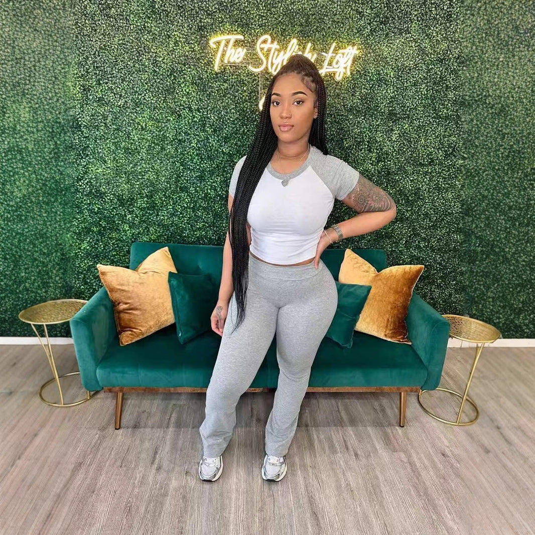 Women's Contrast Color Short-sleeved Trousers Casual Two-piece Suit