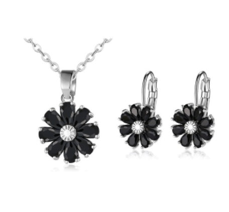 Copper Zircon Floral Diamond Necklace Stud Earrings