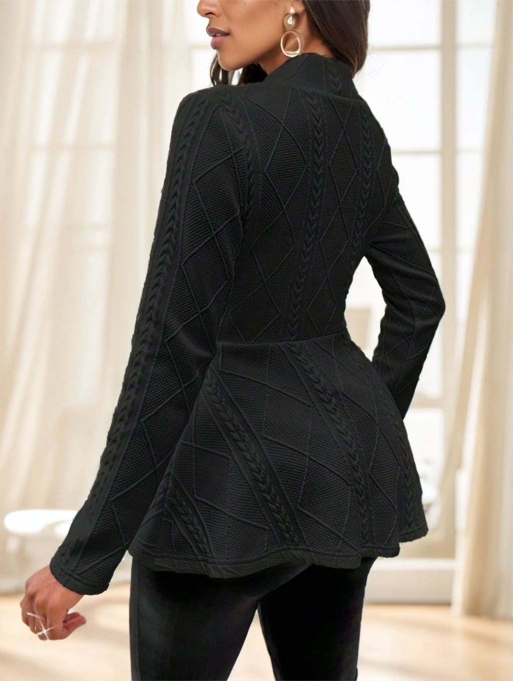 Solid Color Textured Single Button Jacket