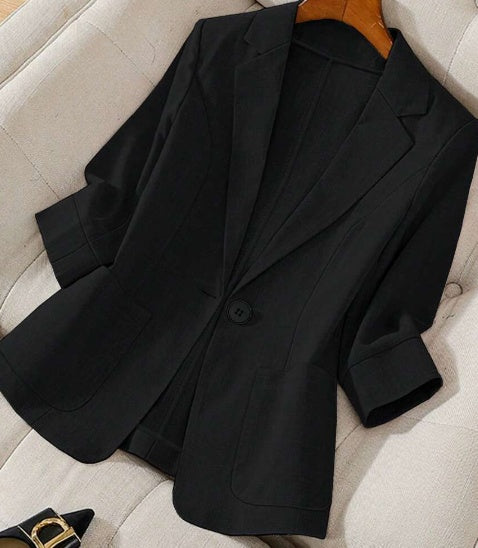 Women's Spring  Autumn Stand Collar Long Sleeve Casual Solid Color Blazer