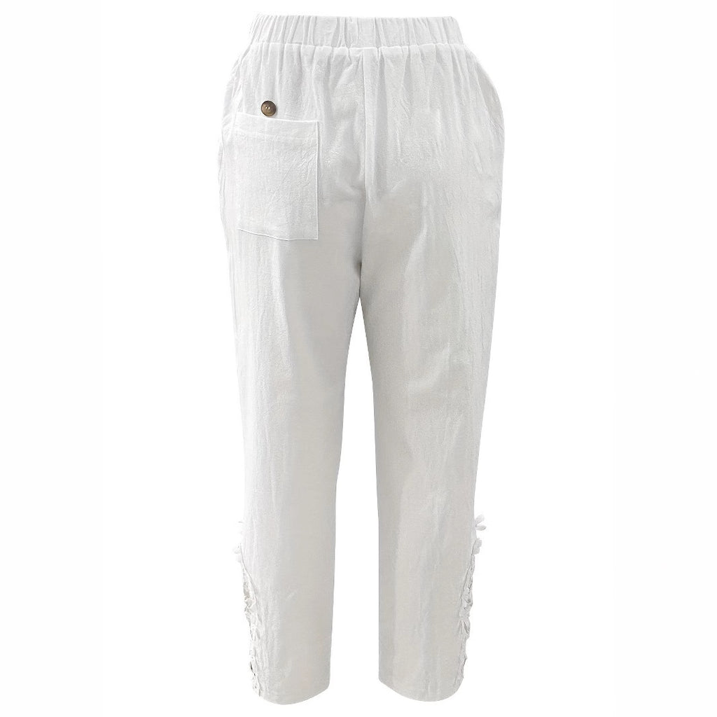 Women's Lace Stitching Drawstring Straight Casual Pants