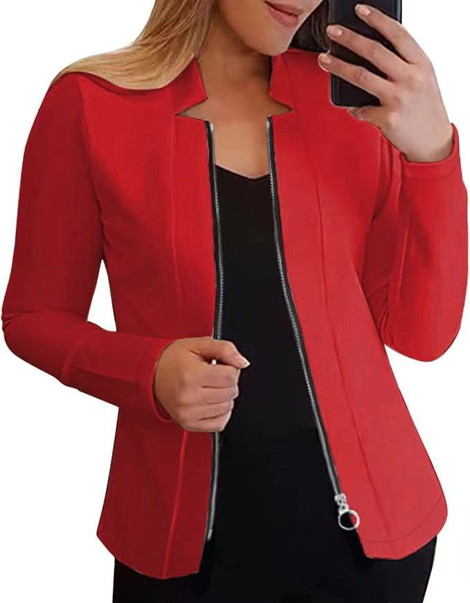 Solid Color Long-sleeve Zipper Suit Top