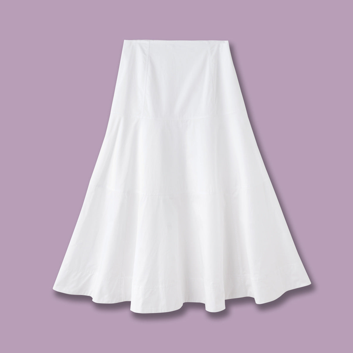 Women's White High Waisted Spliced Cotton Mid Length Skirt