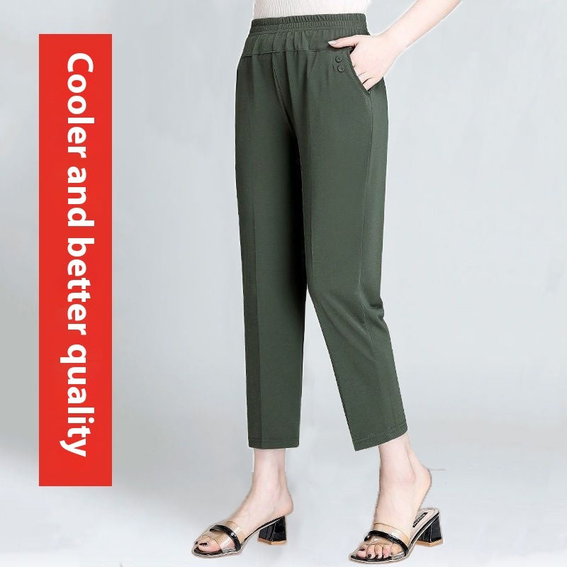 Summer Ice Silk Thin Casual Straight-leg Cropped Pants