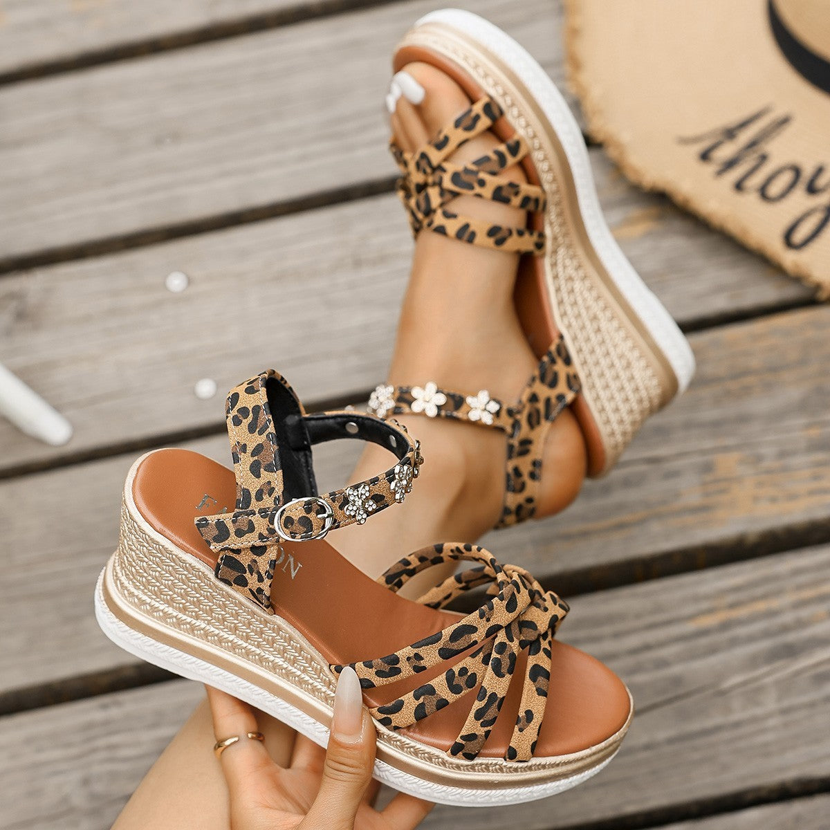 Suede Platform Ankle Buckle Open Toe Sandals For Women