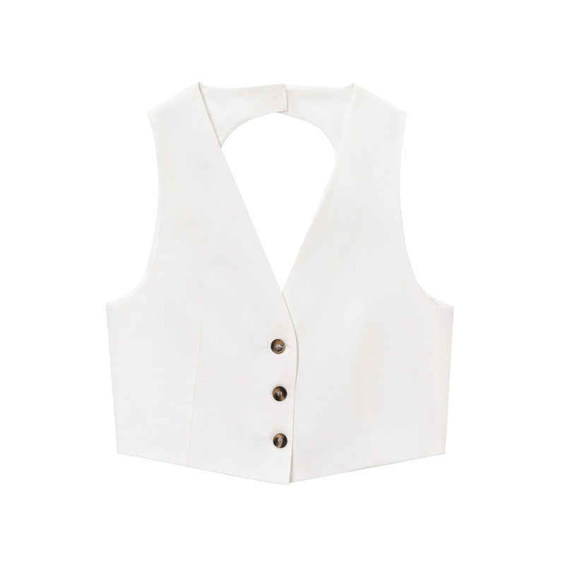 Summer European And American Style Solid Color Open Design Vest