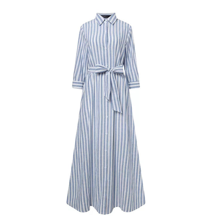 Striped Bohemian Three-quarter Length Sleeves Cardigan Dress