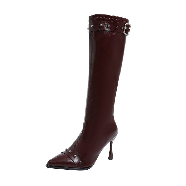 New Rivet Belt Buckle Fashionable Stiletto Stretch High Boots