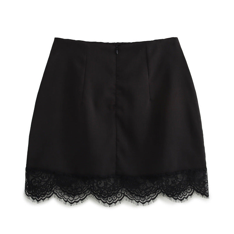 Women's Black Stitching Lace Sheath Skirt
