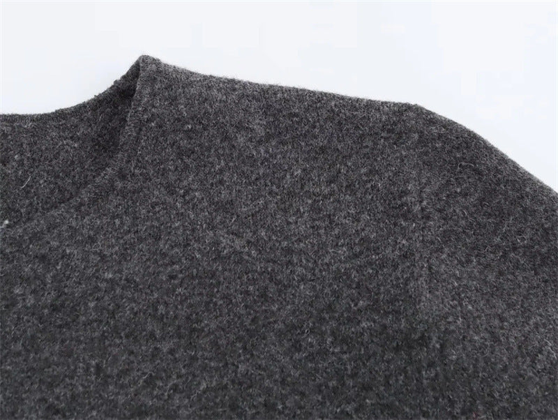 Women's Minimalist Long Sleeve Round Neck Plain Stitch Coat