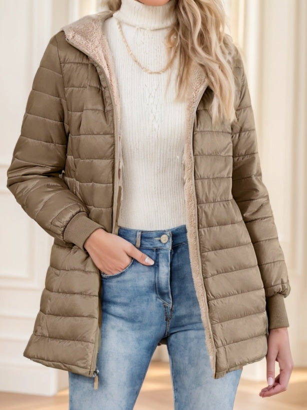 Aveloria Modichic Casual Versatile Solid Color Fleece Hooded Padded Padded Coat