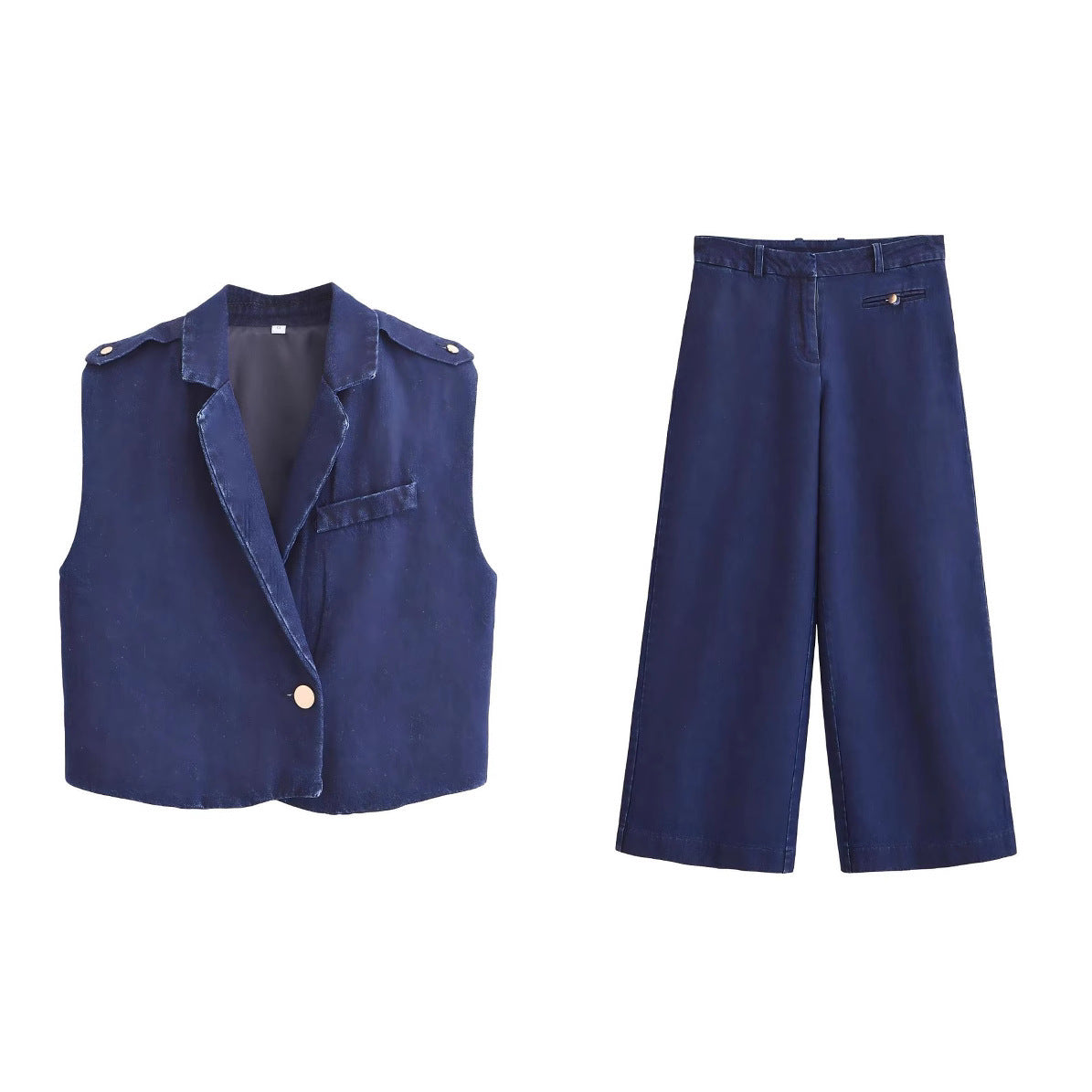 European And American Women's Clothing Denim Suit Vest Jacket Pants Suit