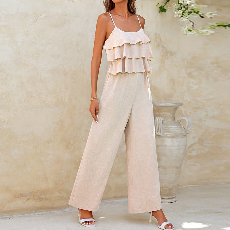 Women's European And American Style Lotus Leaf Suspender Jumpsuit