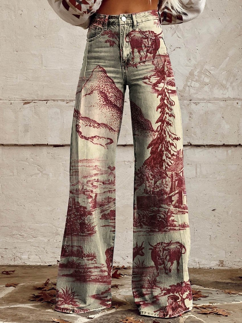 Thin Anti-3D Trendy Bell-bottom Pants Women's Denim Wide-leg Pants