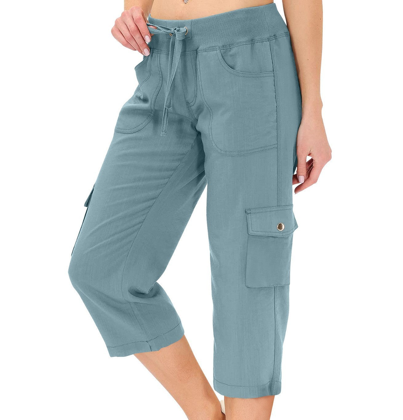 Women's Solid Color Drawstring Fitness Running Cropped Pants