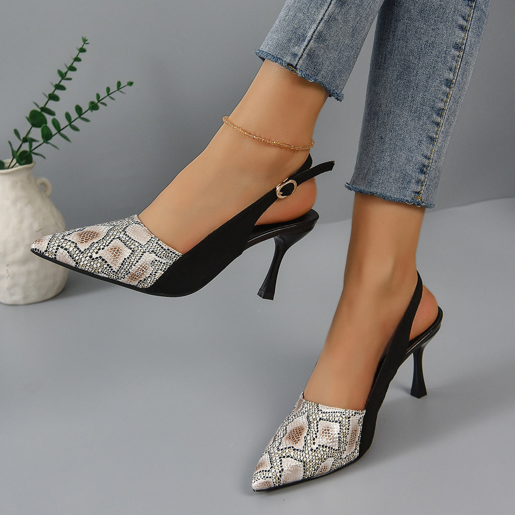 Snake Skin Pattern Face High-heeled Fashion Sandals Female