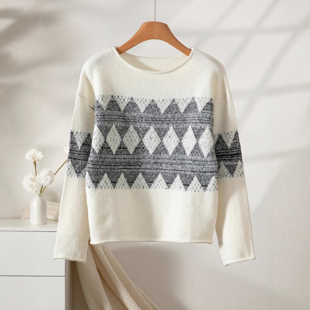 Women's Casual Simple Round Neck Jacquard Knitted Top