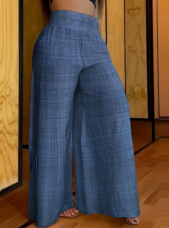 Solid Simple Palazzo Pants Casual Wide Leg Elastic Waist Pants