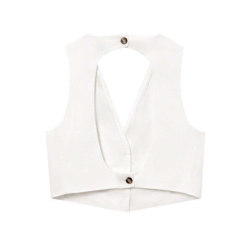 Summer European And American Style Solid Color Open Design Vest