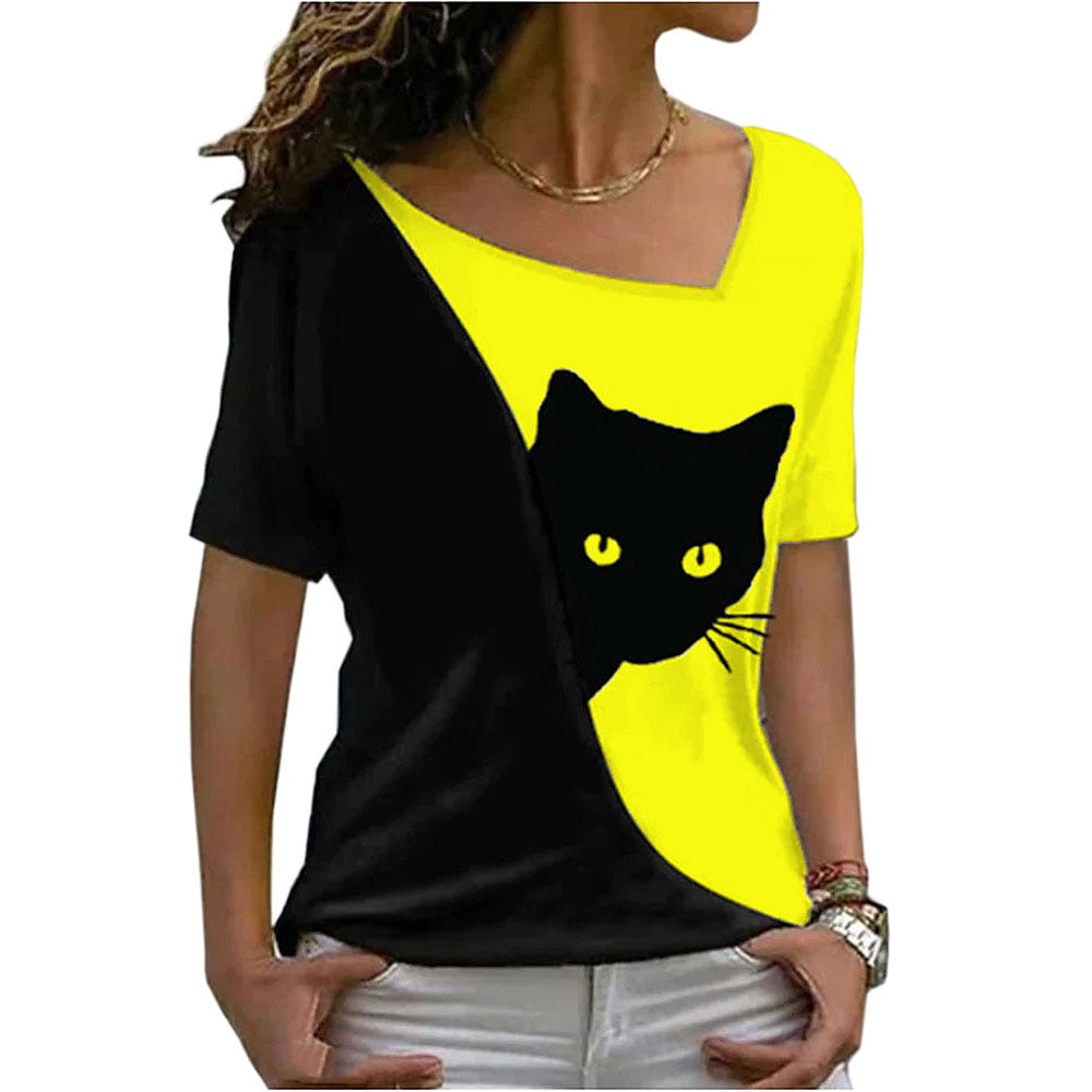 Women's Cat Printing Top Short Sleeve