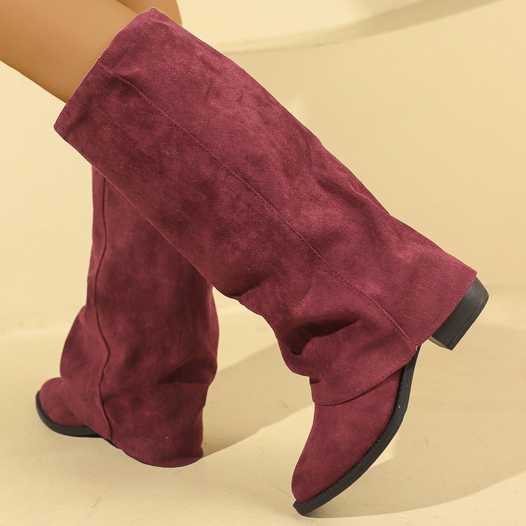 Women's Boots Suede European And American Fashion Outerwear Pointed Toe Chunky Heel Pants Retro Fashion Boots