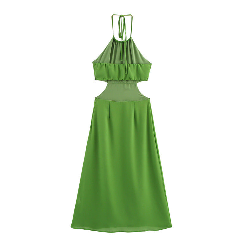 European And American Style Intellectual Style Sexy Pure Color Halter Backless Dress