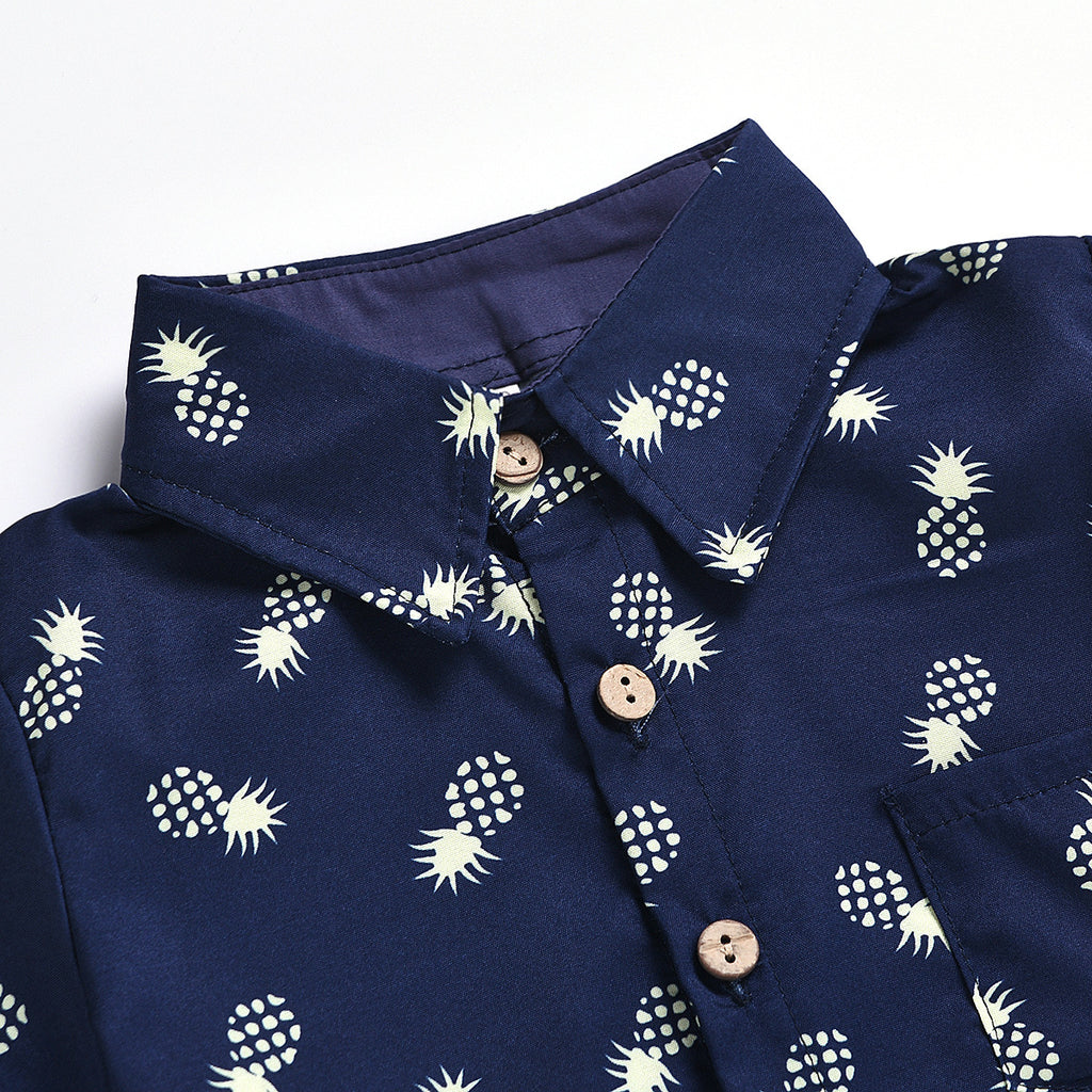 Pineapple Print Short-sleeved Shirt Suit  Shorts Casual Two-piece Suit