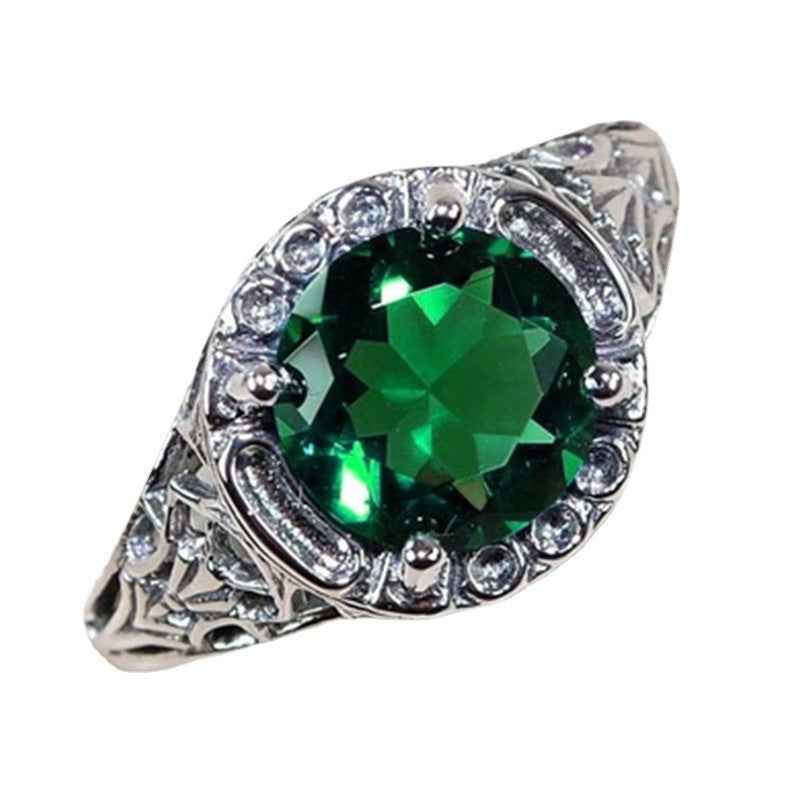 Topaz Gemstone Inlaid Zircon Retro Flower Ring