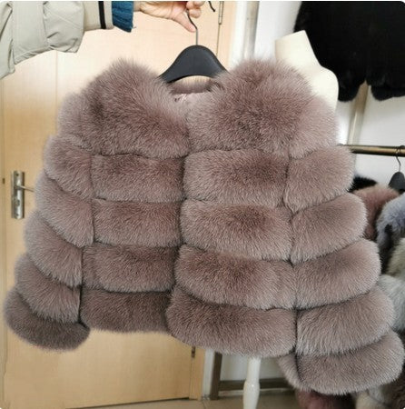 Coat Fox Fur Stitching Thickening Warm Long Sleeves Short