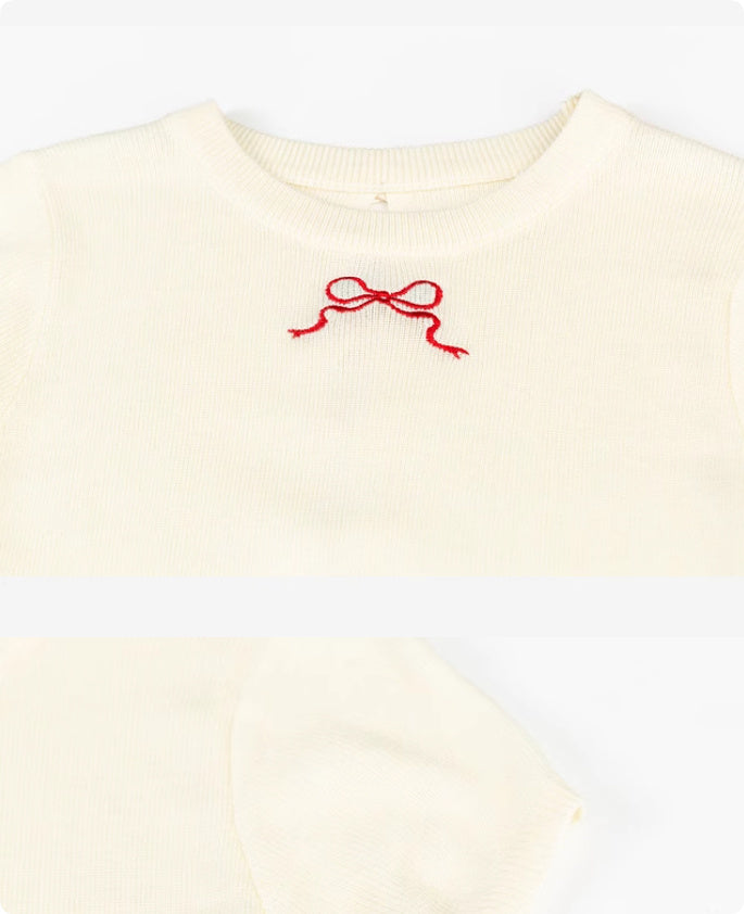 Sweet Girl Short Sleeve Bow Knitted T-shirt