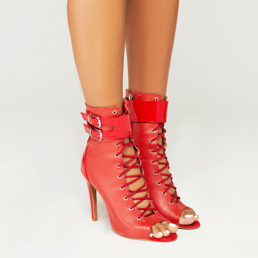 Female Fashion High Heel Open Finger Lace-up High Top Ankle Boots