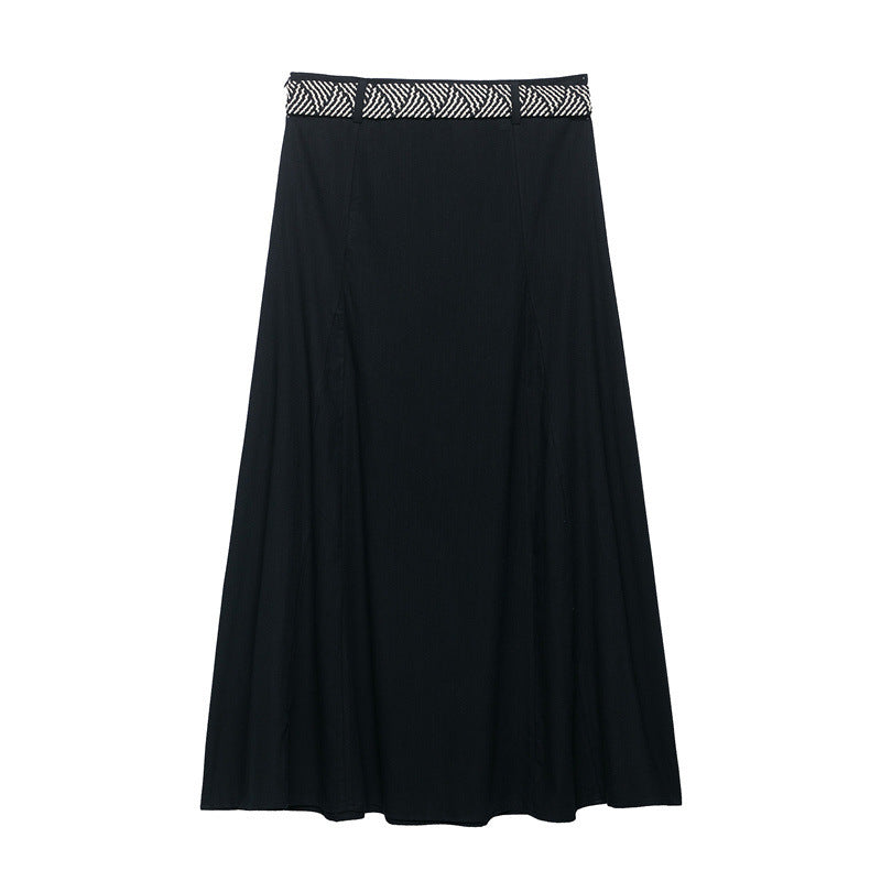 Belt Linen Blend Midi Skirt Skirt