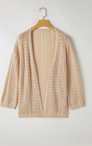 Apricot Hollow Out Knit Drop Shoulder Open Front Cardigan