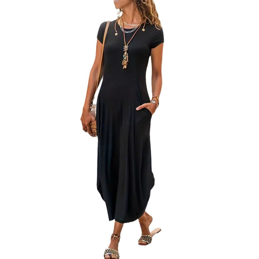 European And American Hot Girl High Elastic Solid Color Dress Women