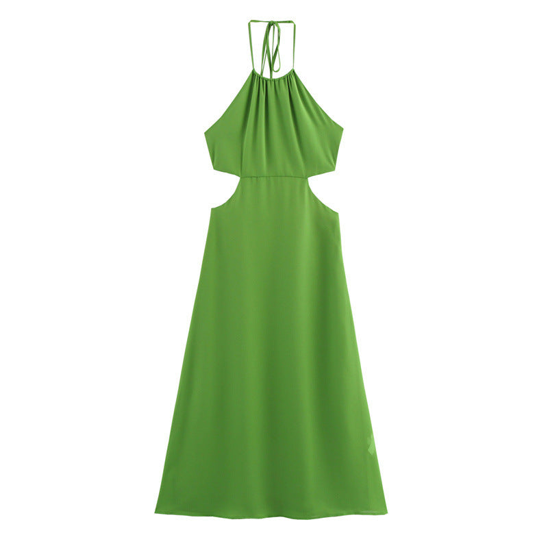 European And American Style Intellectual Style Sexy Pure Color Halter Backless Dress